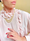 Camicia in seta rosa pastello con ruches 