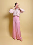 Camicia in seta rosa pastello con ruches 