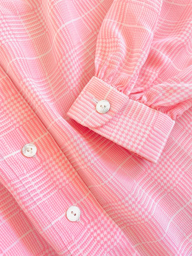 Camicia sartoriale in seta rosa fantasia principe di Galles