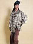 Camicia oversize con fiocco al collo fango e nera