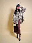 Camicia oversize con fiocco al collo fango e nera