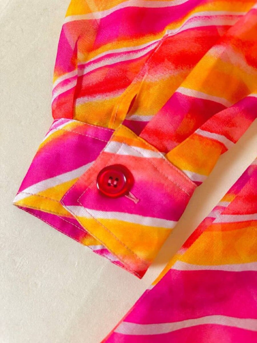 Camicia oversize in organza a righe nei toni del fucsia e arancione “Nina Ricci”