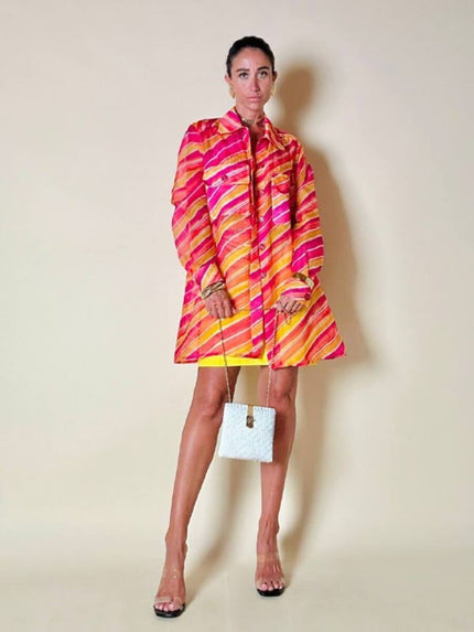Camicia oversize in organza a righe nei toni del fucsia e arancione “Nina Ricci”
