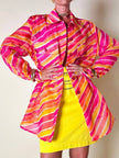 Camicia oversize in organza a righe nei toni del fucsia e arancione “Nina Ricci”