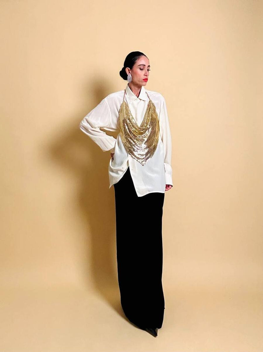 Camicia oversize in seta avorio con abbottonatura asimmetrica “Gigi Pary”