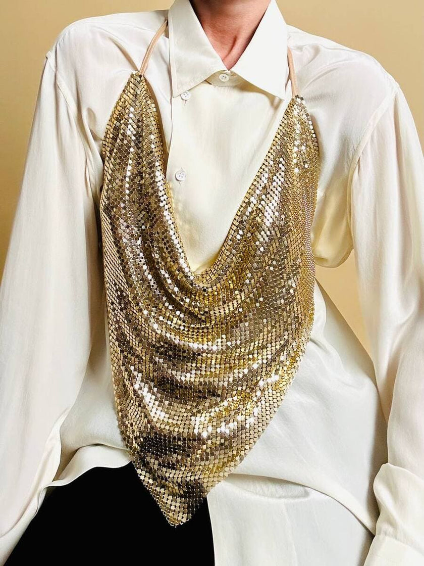 Camicia oversize in seta avorio con abbottonatura asimmetrica “Gigi Pary”