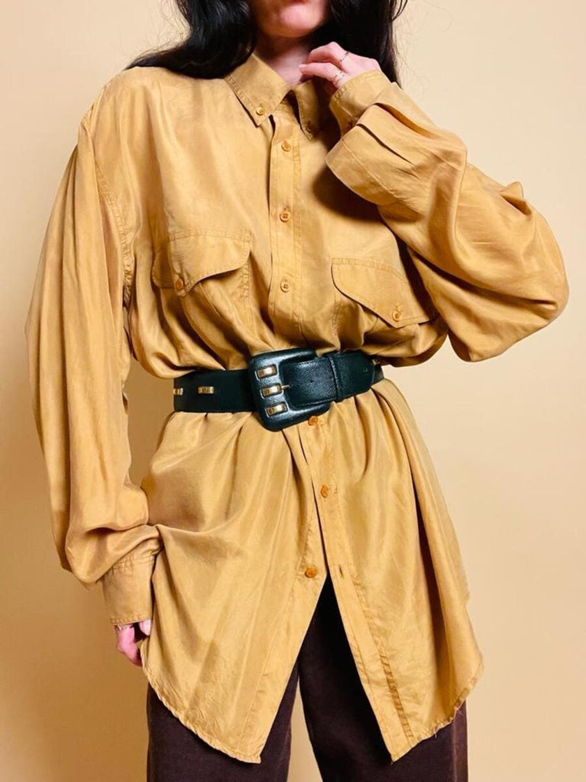 Camicia oversize in seta lavata giallo zafferano