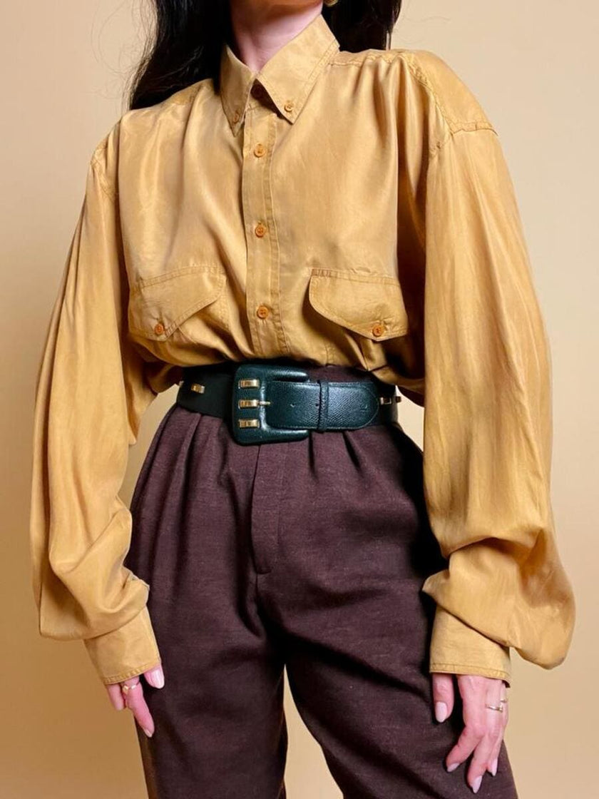 Camicia oversize in seta lavata giallo zafferano
