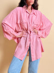Camicia oversize in seta rosa fiore di Sakura