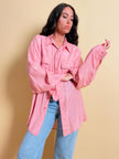 Camicia oversize in seta rosa fiore di Sakura