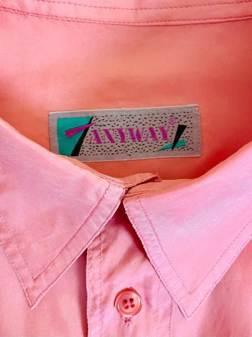 Camicia oversize in seta rosa fiore di Sakura