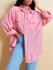 Camicia oversize in seta rosa fiore di Sakura