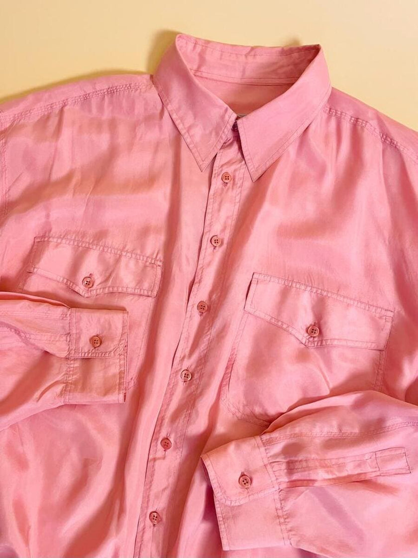 Camicia oversize in seta rosa fiore di Sakura