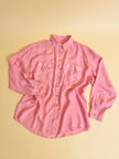 Camicia oversize in seta rosa fiore di Sakura