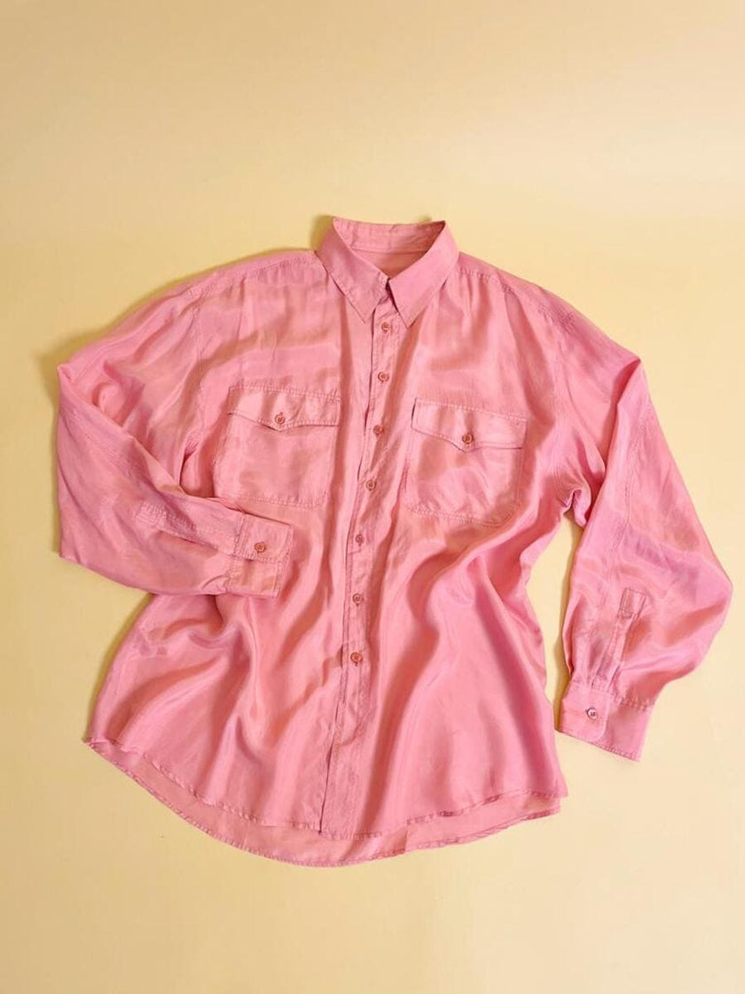 Camicia oversize in seta rosa fiore di Sakura