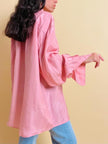 Camicia oversize in seta rosa fiore di Sakura