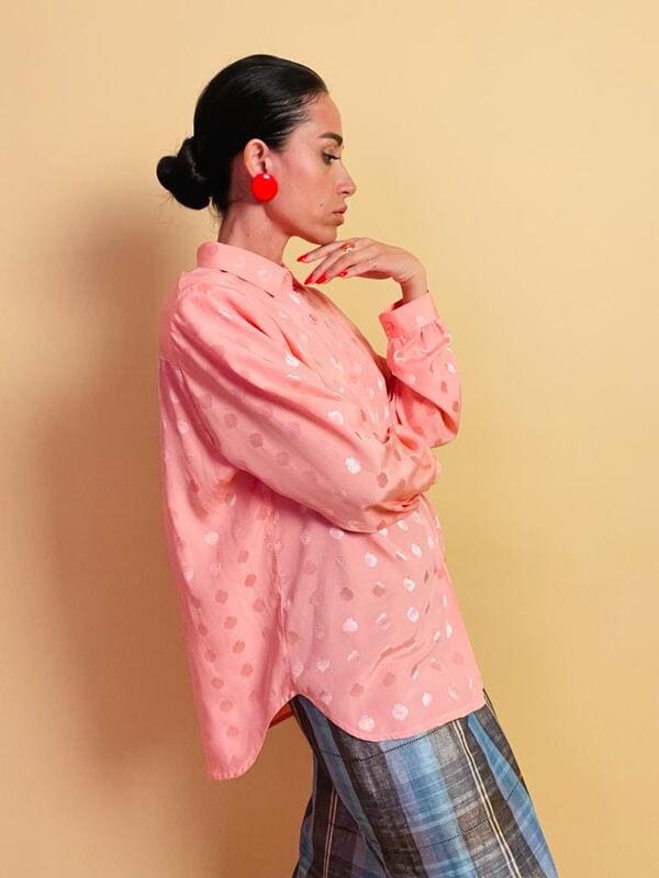 Camicia rosa in seta Jaquard