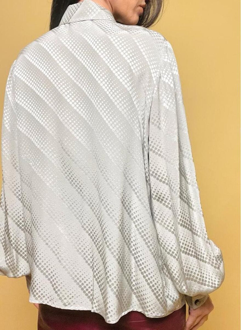 Camicia sartoriale in seta Jaquard grigio perla