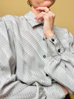 Camicia sartoriale in seta Jaquard grigio perla