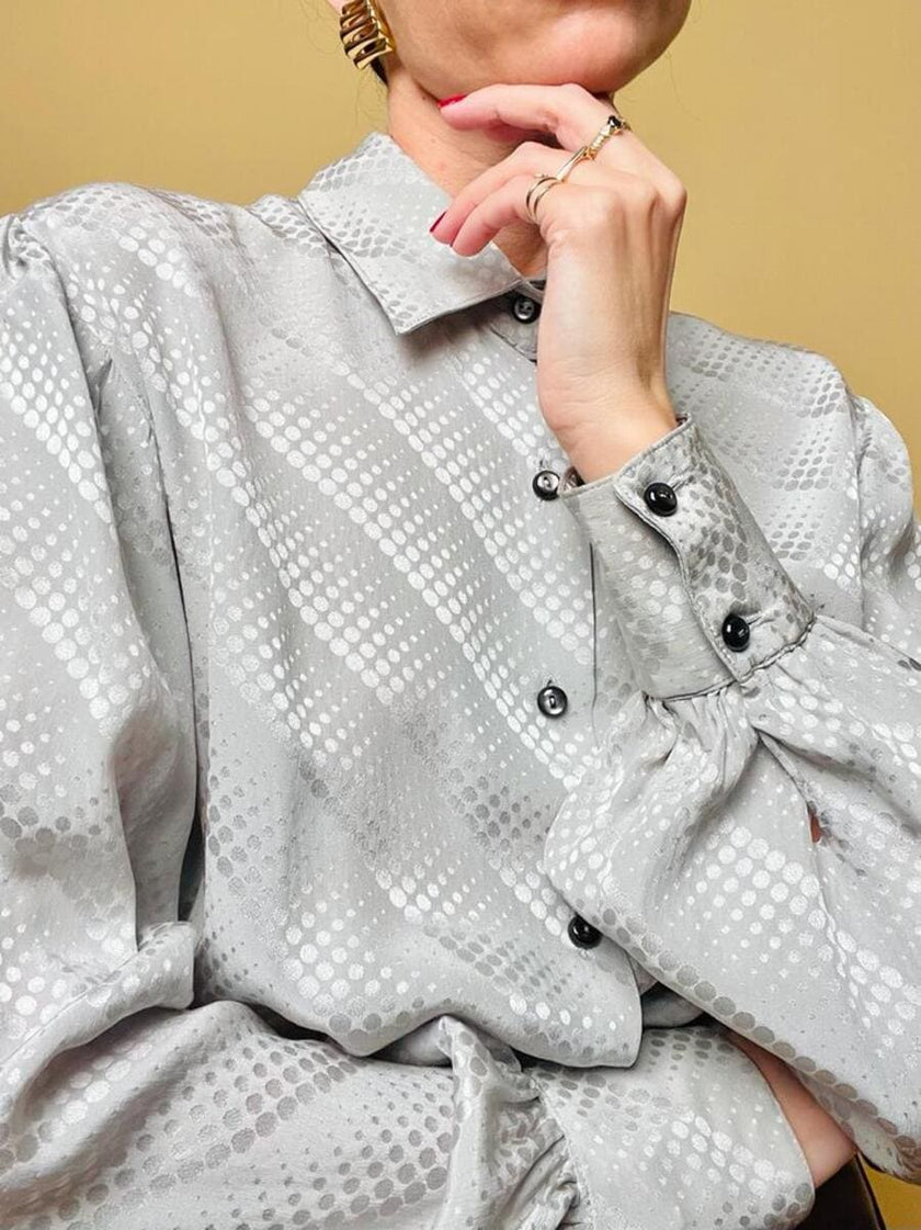 Camicia sartoriale in seta Jaquard grigio perla