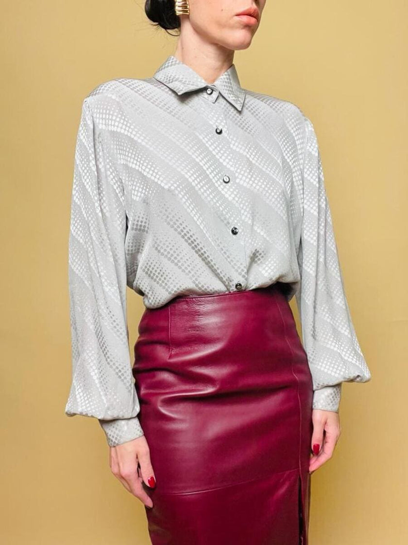 Camicia sartoriale in seta Jaquard grigio perla