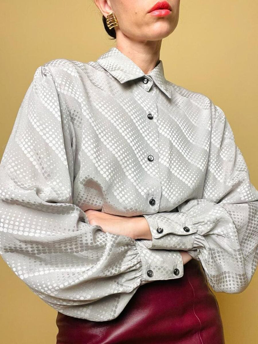 Camicia sartoriale in seta Jaquard grigio perla