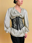 Camicia sartoriale in raso ivory con micro fantasia nera