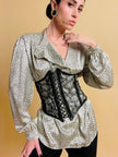 Camicia sartoriale in raso ivory con micro fantasia nera