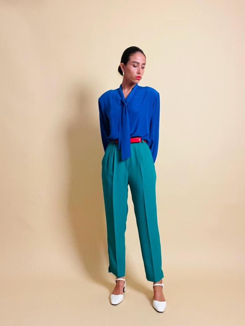 Camicia sartoriale in seta blu Majorelle