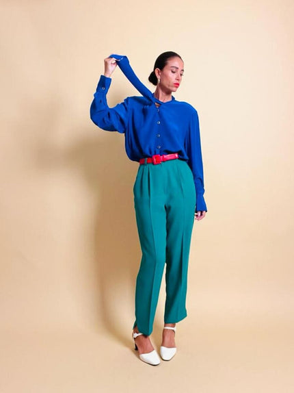 Camicia sartoriale in seta blu Majorelle