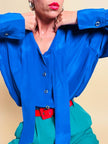 Camicia sartoriale in seta blu Majorelle