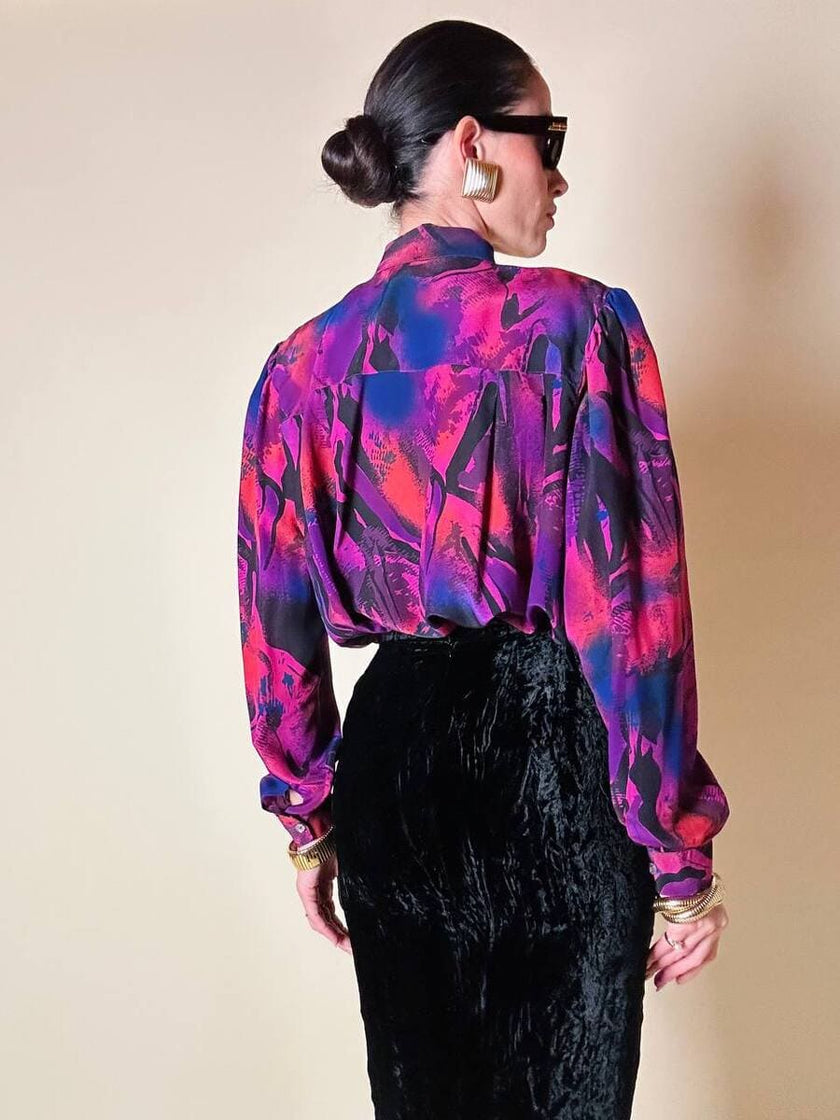 Camicia sartoriale in misto seta fantasia multicolor