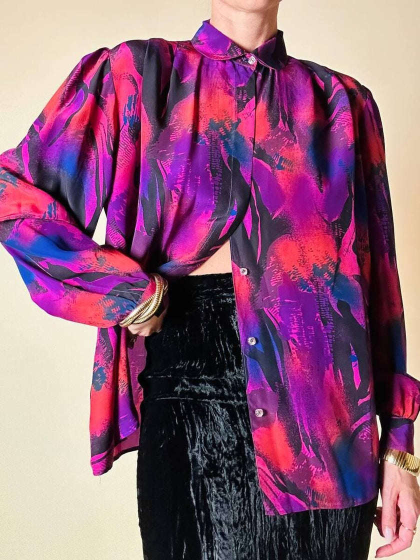 Camicia sartoriale in misto seta fantasia multicolor