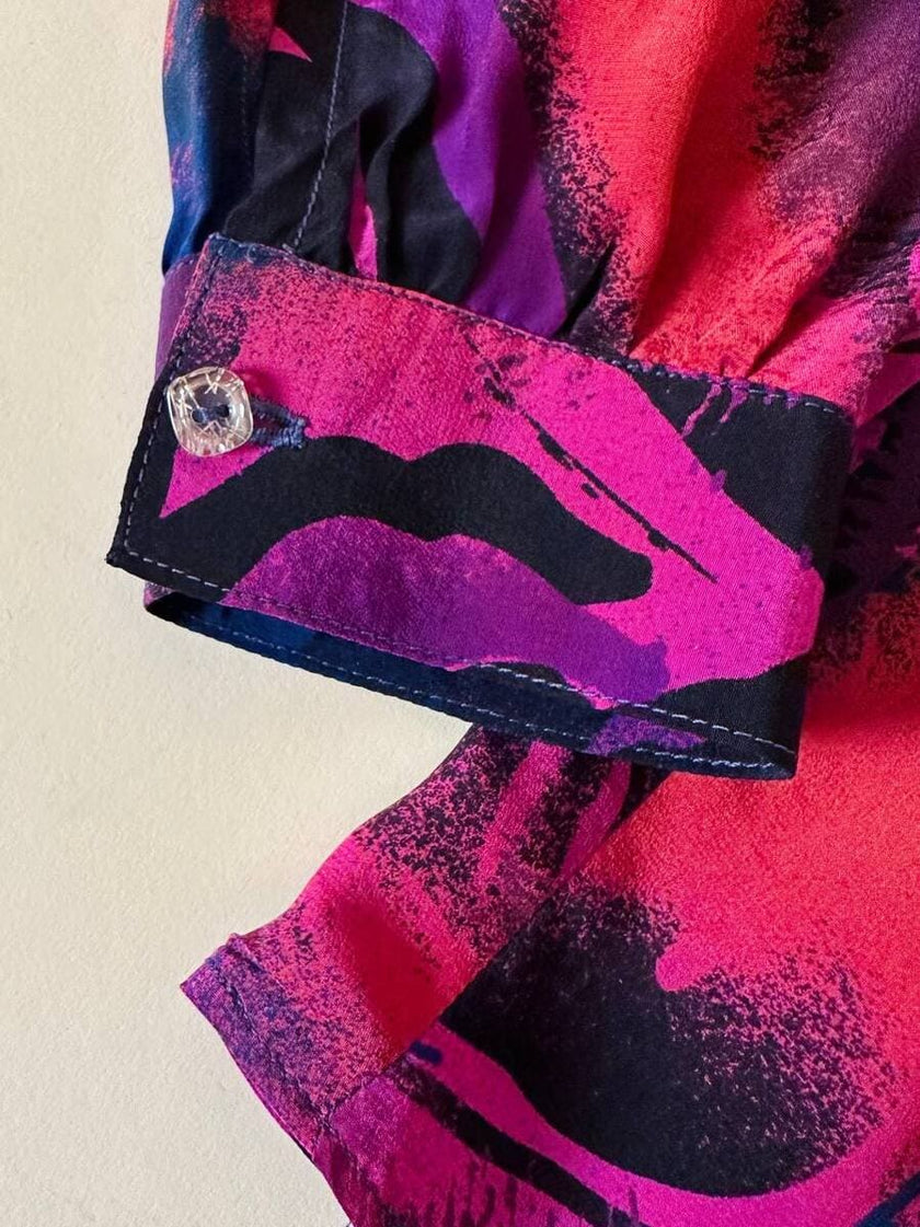 Camicia sartoriale in misto seta fantasia multicolor