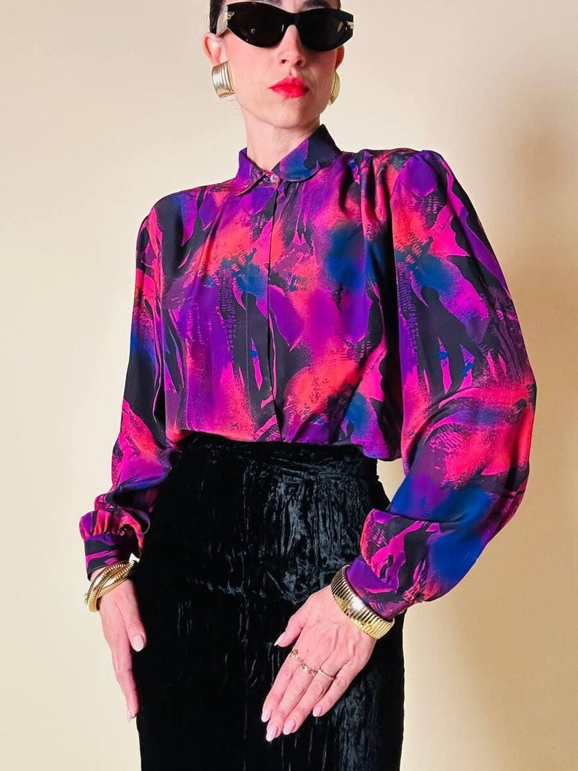 Camicia sartoriale in misto seta fantasia multicolor