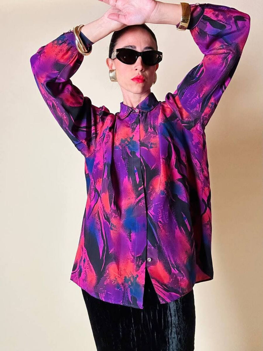 Camicia sartoriale in misto seta fantasia multicolor
