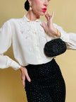 Camicia in seta avorio con pizzo ricamato a mano