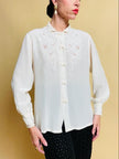 Camicia in seta avorio con pizzo ricamato a mano