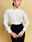 Camicia in seta avorio con pizzo ricamato a mano