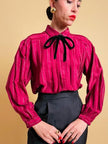 Camicia in seta Jaquard bordeaux a righe con fili di lamè oro