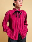 Camicia in seta Jaquard bordeaux a righe con fili di lamè oro