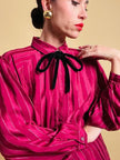 Camicia in seta Jaquard bordeaux a righe con fili di lamè oro