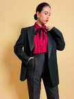 Camicia in seta Jaquard bordeaux a righe con fili di lamè oro