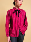 Camicia in seta Jaquard bordeaux a righe con fili di lamè oro