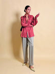 Camicia in seta Jaquard rosa antico con bottoni di madreperla