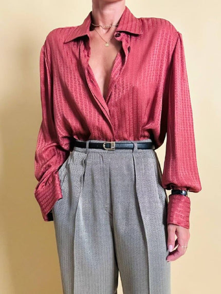Camicia in seta Jaquard rosa antico con bottoni di madreperla