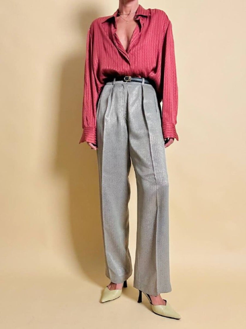 Camicia in seta Jaquard rosa antico con bottoni di madreperla