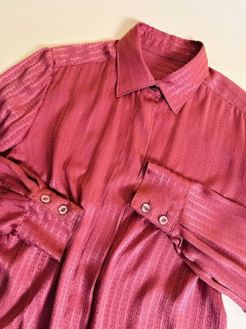 Camicia in seta Jaquard rosa antico con bottoni di madreperla