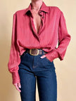Camicia in seta Jaquard rosa antico con bottoni di madreperla