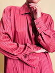 Camicia in seta Jaquard rosa antico con bottoni di madreperla